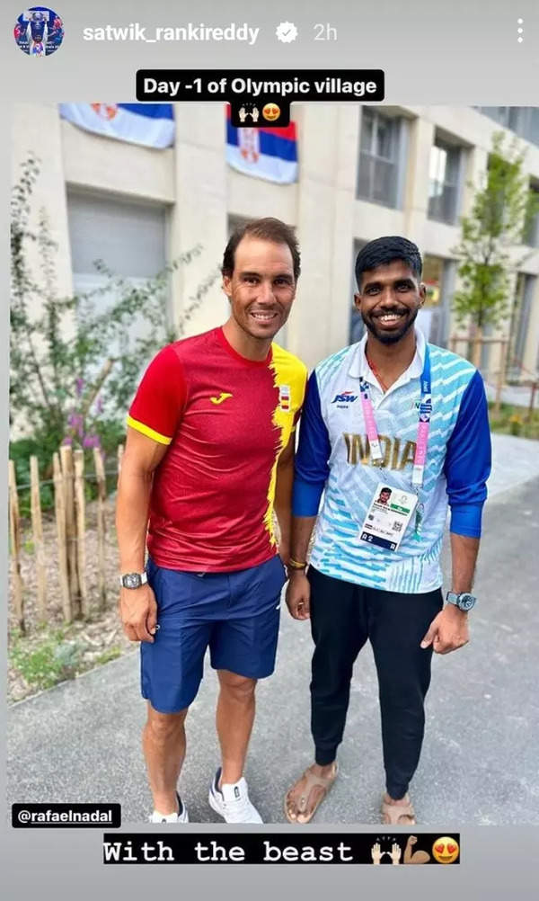 Paris 2024: Satwiksairaj Rankireddy strikes ‘gold’ at Athletes Village, meets Rafael Nadal – see pic | Paris Olympics 2024 News Paris 2024: Satwiksairaj Rankireddy strikes ‘gold’ at Athletes Village, meets Rafael Nadal – see pic | Paris Olympics 2024 News