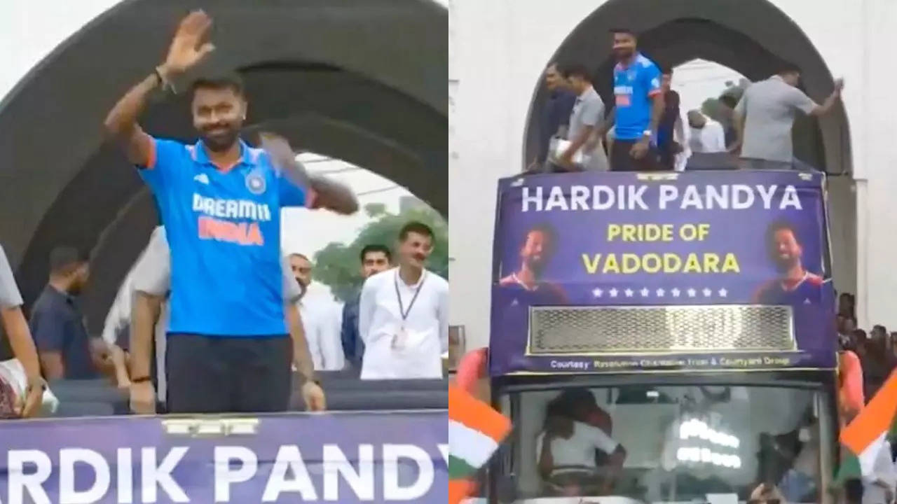 Hardik Pandya receives warm welcome in Vadodara, holds roadshow to celebrate Team India’s T20 World Cup triumph | Cricket News