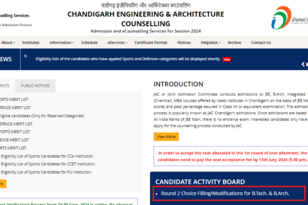 JAC Chandigarh Counselling 2024: Round 2 choice filling process for BTech, B Arch begins, direct link to apply