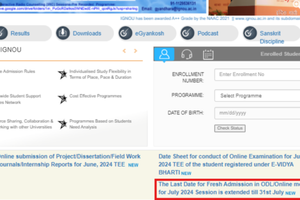 IGNOU July 2024 ODL registration deadline extended: Direct link to apply