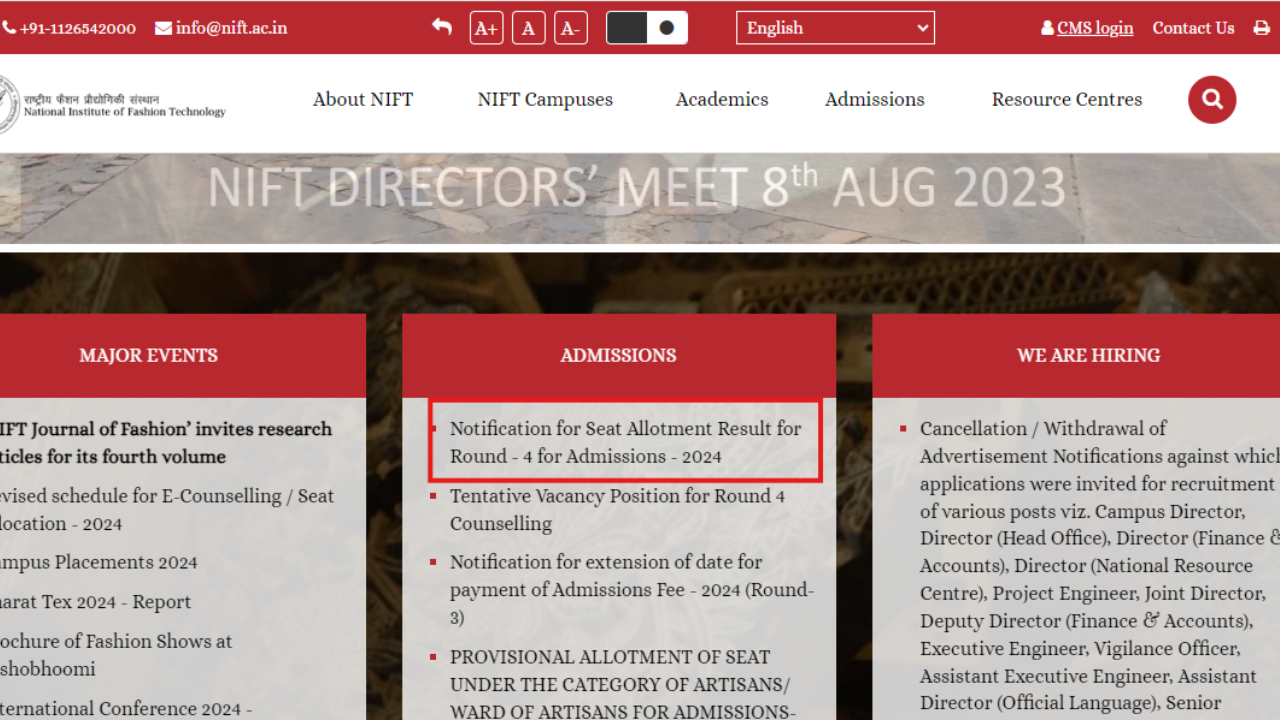 NIFT 2024 Round 4 seat allotment result released at nift.admissions.nic.in: Check direct link here NIFT 2024 Round 4 seat allotment result released at nift.admissions.nic.in: Check direct link here