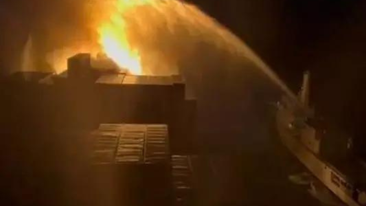 Watch: Massive fire erupts on cargo ship off Goa coast | India News Watch: Massive fire erupts on cargo ship off Goa coast | India News