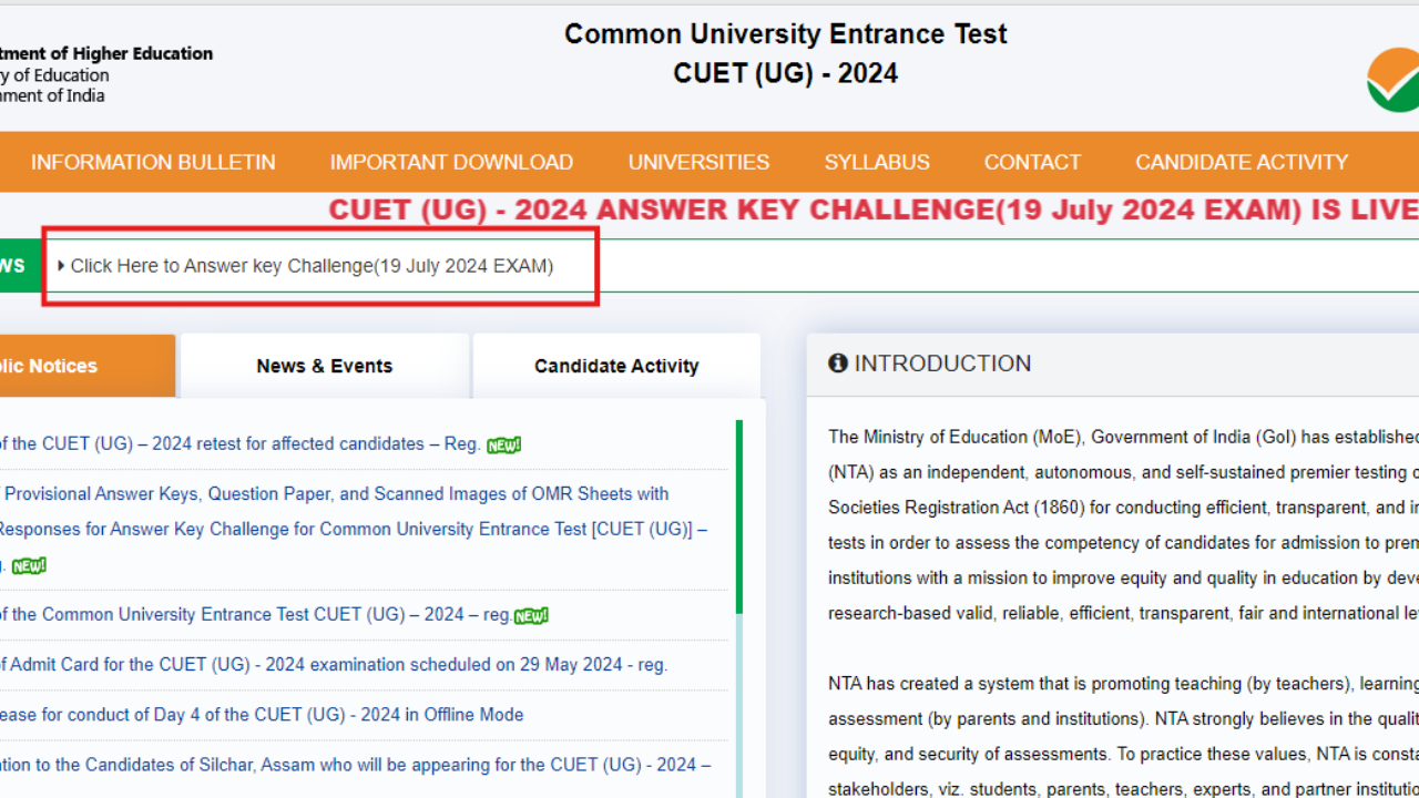 CUET UG 2024 provisional answer key for July 19 exam released: Check direct link here CUET UG 2024 provisional answer key for July 19 exam released: Check direct link here
