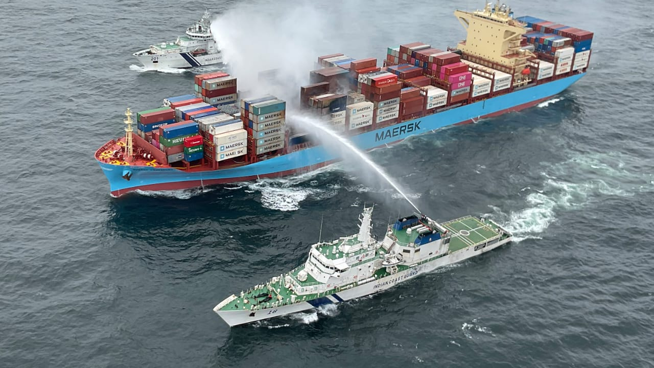 After 5 days, big blaze on cargo ship carrying dangerous chemicals finally doused | India News After 5 days, big blaze on cargo ship carrying dangerous chemicals finally doused | India News