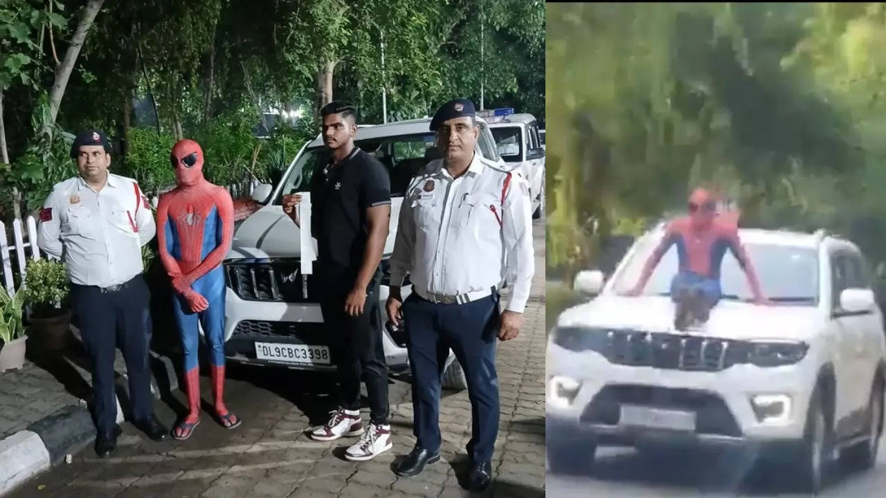 Spiderman in chappals arrested for travelling on Mahindra ScorpioN bonnet! Details Spiderman in chappals arrested for travelling on Mahindra ScorpioN bonnet! Details