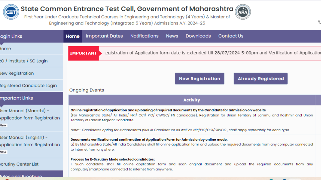 MHT CET CAP Counselling 2024: BE, BTech registration deadline extended till July 28, check direct link to apply here