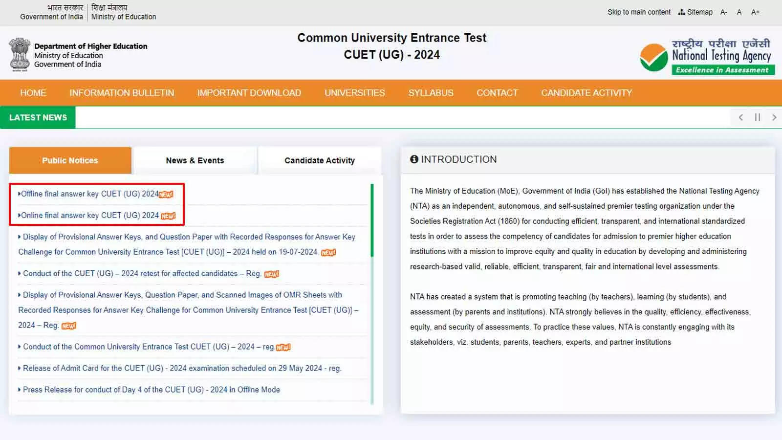 Final Answer Key for CUET UG 2024 Released, Check Direct Links Here Final Answer Key for CUET UG 2024 Released, Check Direct Links Here