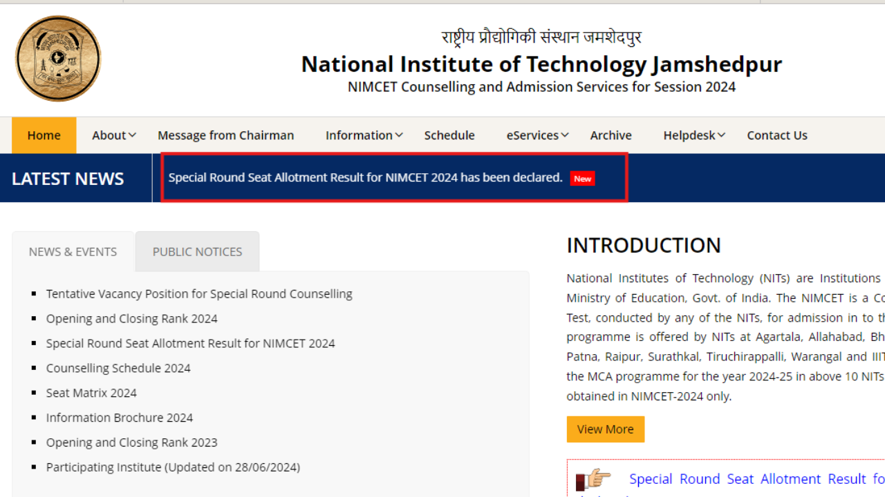 NIMCET 2024 special round seat allotment result declared: Check direct link here NIMCET 2024 special round seat allotment result declared: Check direct link here