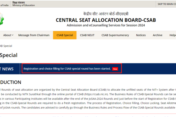 CSAB 2024 special round registration begins at csab.nic.in: Check direct link here CSAB 2024 special round registration begins at csab.nic.in: Check direct link here