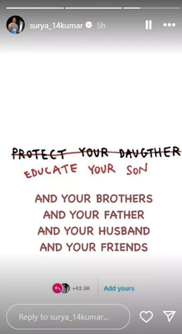 ‘Educate Your Son’: Suryakumar Yadav posts strong message in wake of Kolkata horror | Off the field News ‘Educate Your Son’: Suryakumar Yadav posts strong message in wake of Kolkata horror | Off the field News