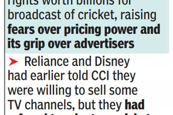 CCI flags concerns over cricket rights with Reliance-Disney .5 billion merger CCI flags concerns over cricket rights with Reliance-Disney .5 billion merger