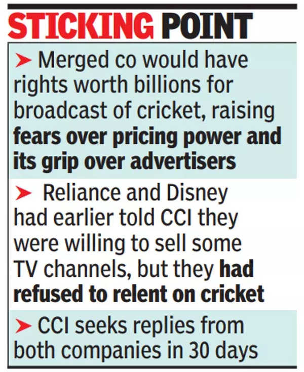 CCI flags concerns over cricket rights with Reliance-Disney .5 billion merger CCI flags concerns over cricket rights with Reliance-Disney .5 billion merger