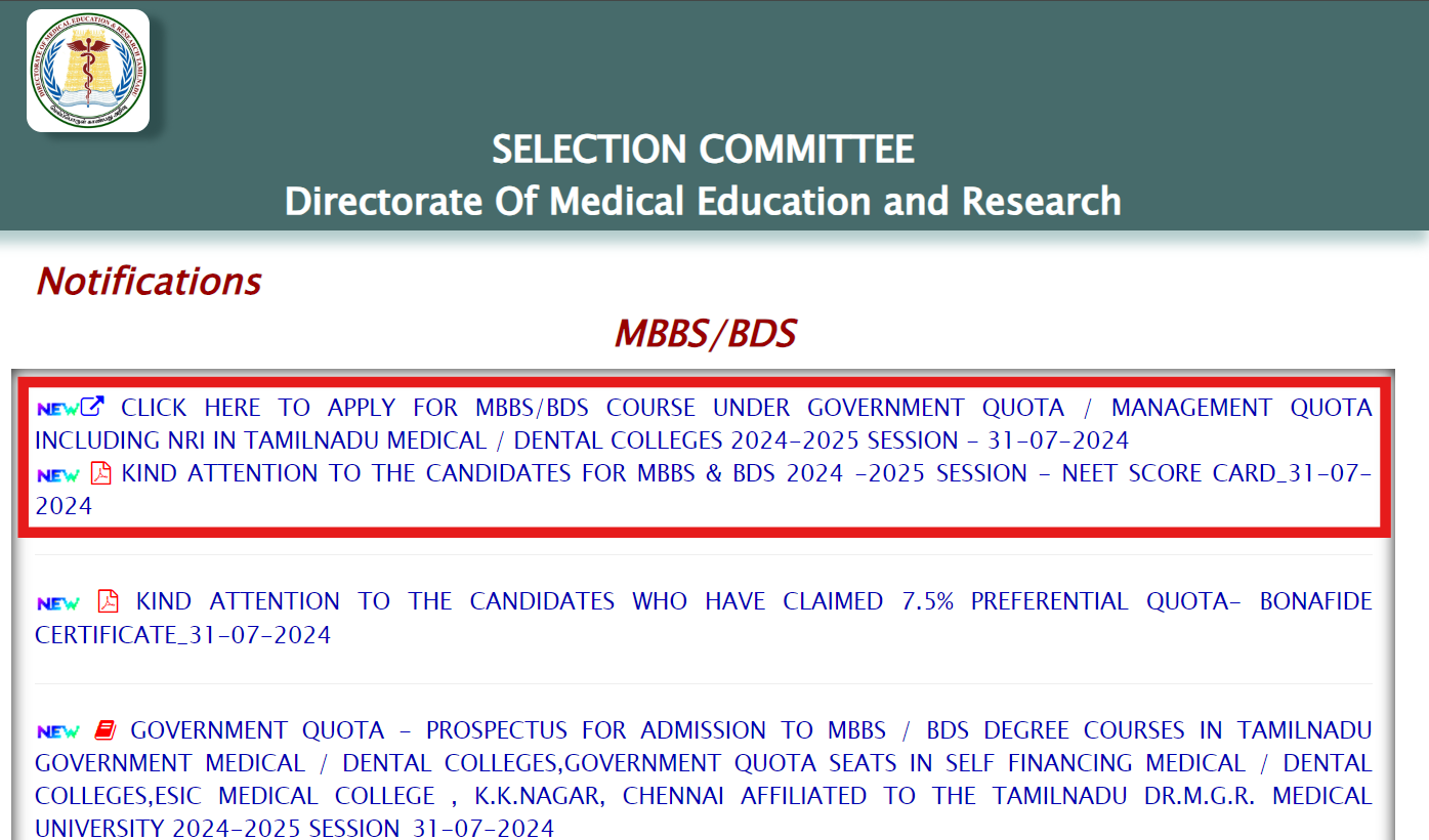 TN NEET UG 2024 Counselling begins, direct link to register here: Check steps to apply online at tnmedicalselection.net