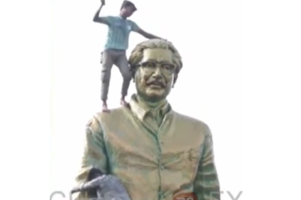 Statue of Sheikh Hasina’s father Sheikh Mujibur Rahman vandalised by protesters