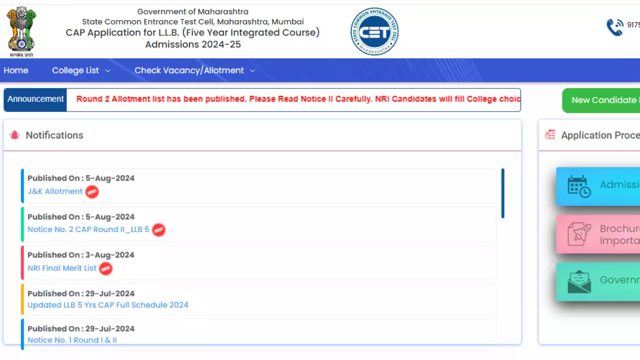 MAH CET Counselling 2024: LLB 5-year CAP Round 2 seat allotment result out, check direct link here