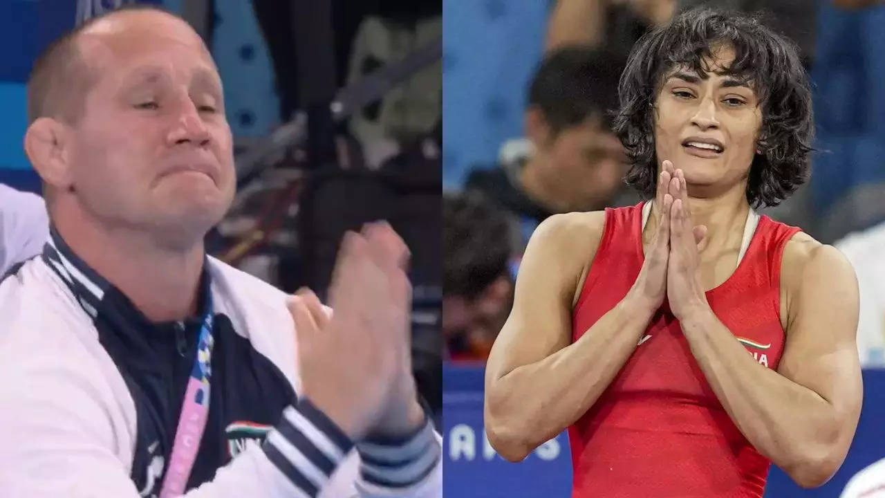 Watch: Vinesh Phogat’s coach in tears as star grappler makes historic final at Paris Olympics | Paris Olympics 2024 News