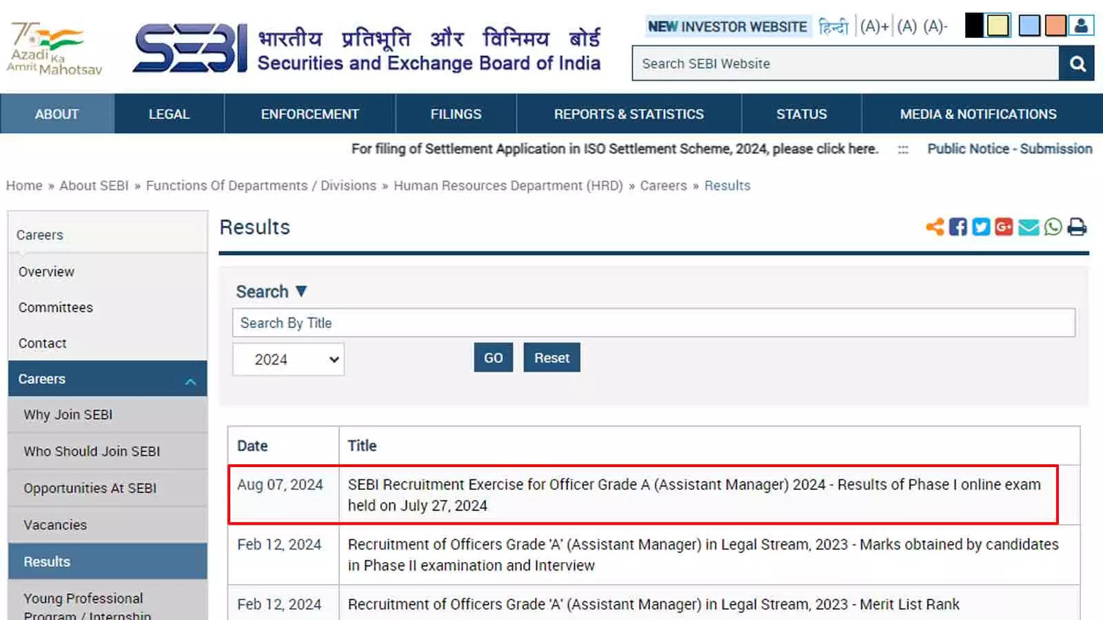 SEBI Grade A Recruitment 2024: Phase 1 Results Announced, Phase 2 on August 31