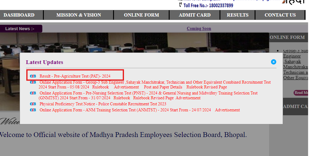 MPESB PAT Result 2024 out: Check direct link here