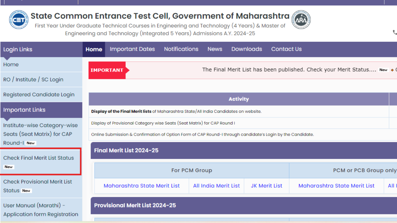 MHT CET final merit list released for B Tech programmes at fe2024.mahacet.org: Check direct link, candidates instructions here MHT CET final merit list released for B Tech programmes at fe2024.mahacet.org: Check direct link, candidates instructions here