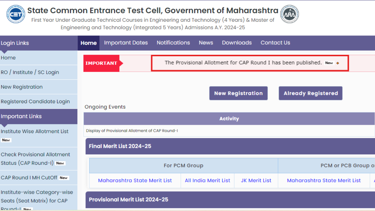 MHT CET Counselling 2024 CAP round 1 provisional allotment result declared: Check direct link here MHT CET Counselling 2024 CAP round 1 provisional allotment result declared: Check direct link here