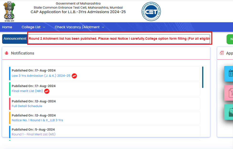 MHT CET LLB 3-Year Second Round Seat Allotment Results Out: Check direct link here MHT CET LLB 3-Year Second Round Seat Allotment Results Out: Check direct link here