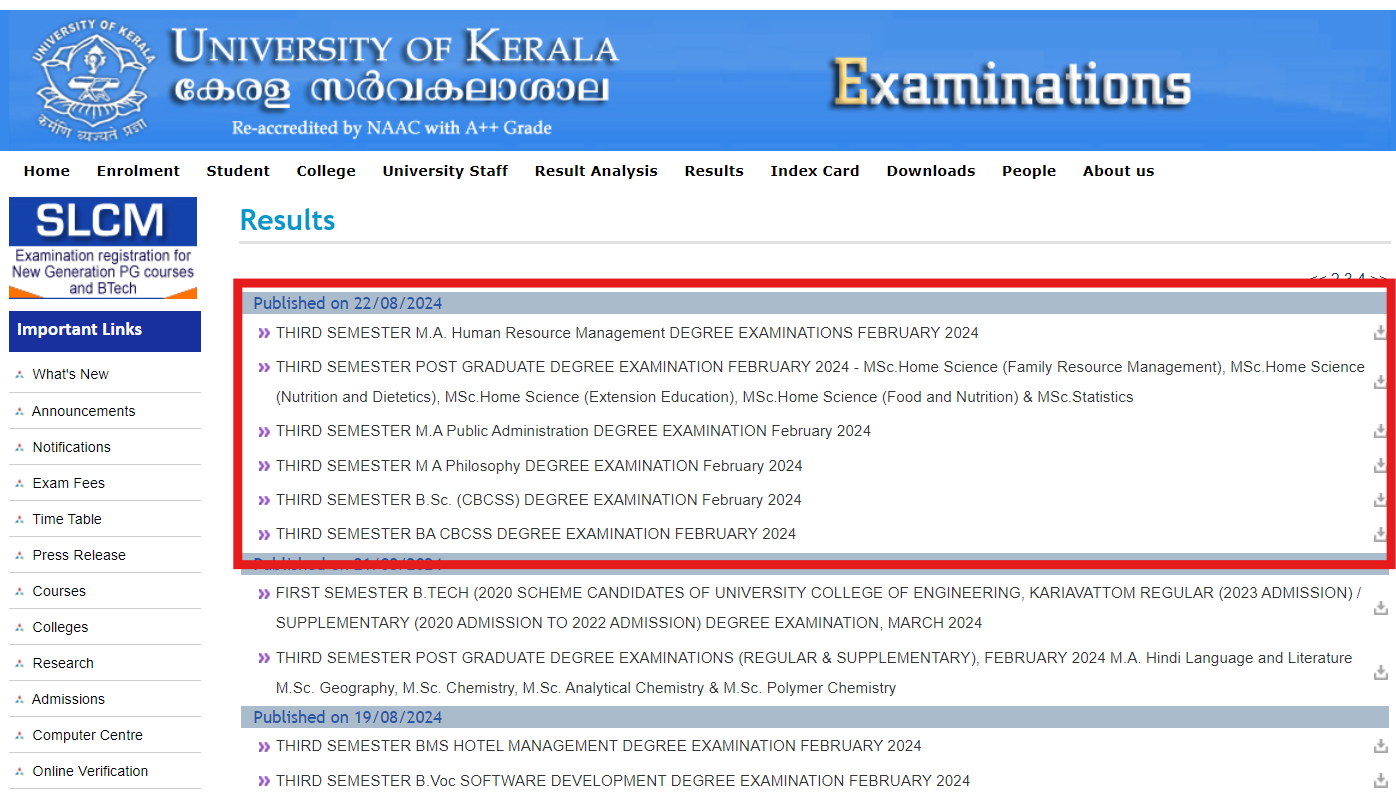 Kerala University Third Semester Results 2024 Declared for MA, BA, BSc Courses: Here are the direct links to check Kerala University Third Semester Results 2024 Declared for MA, BA, BSc Courses: Here are the direct links to check