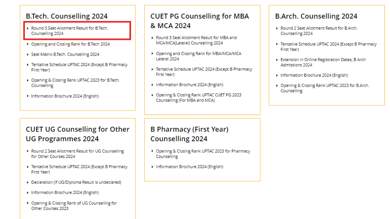 UPTAC Round 3 seat allotment result 2024 released: Check direct link here UPTAC Round 3 seat allotment result 2024 released: Check direct link here