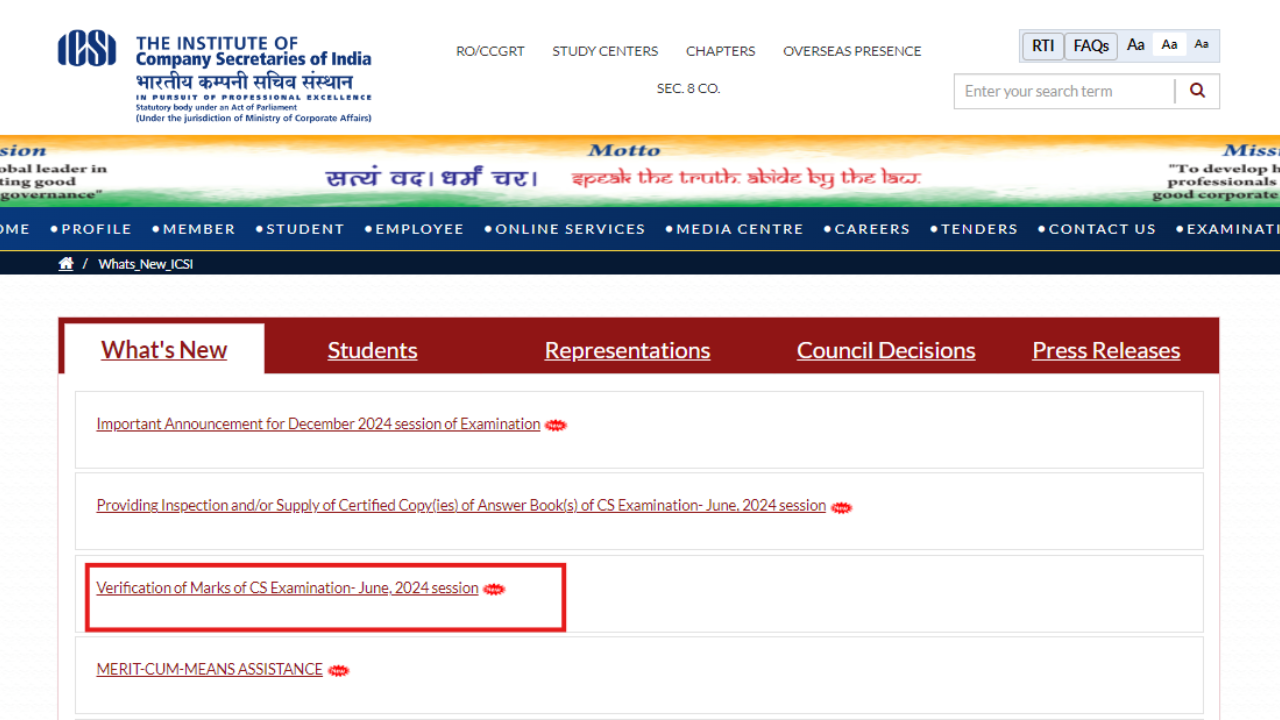 ICSI CS June 2024 Result: Marks verification registration begins tomorrow, details here