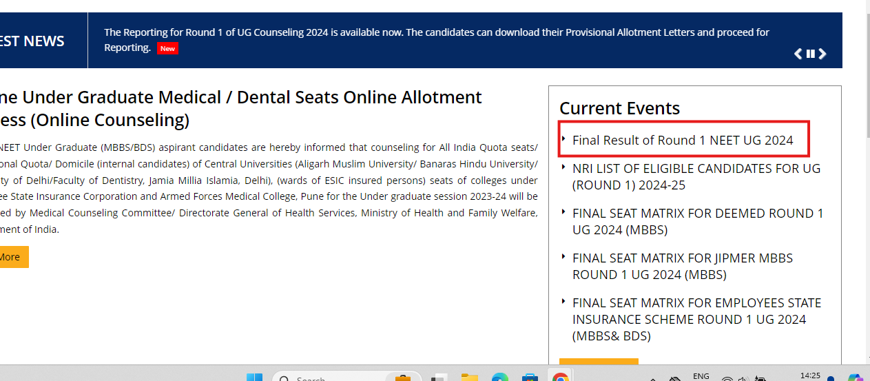 NEET UG counselling round 1 final seat allotment result out: Check direct link here NEET UG counselling round 1 final seat allotment result out: Check direct link here