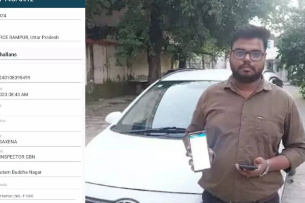 Noida driver fined Rs 1,000 for not wearing a helmet -in a car!