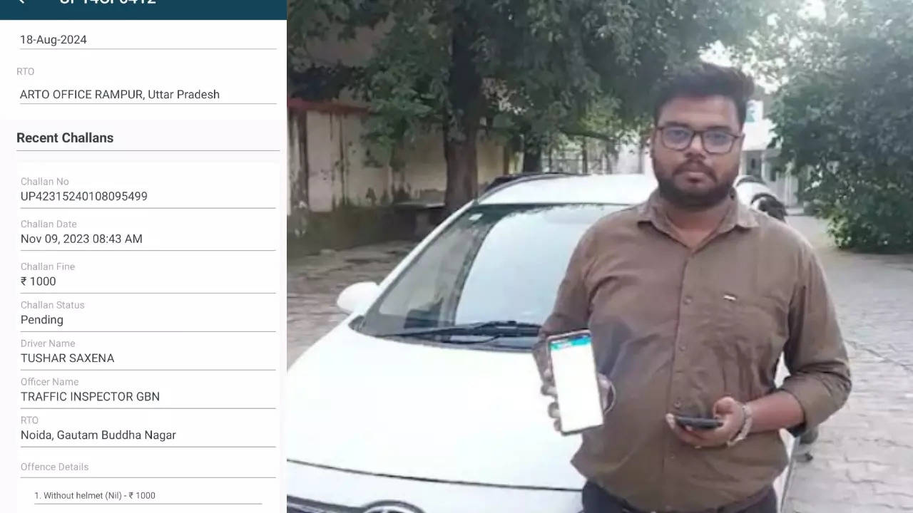 Noida driver fined Rs 1,000 for not wearing a helmet -in a car!