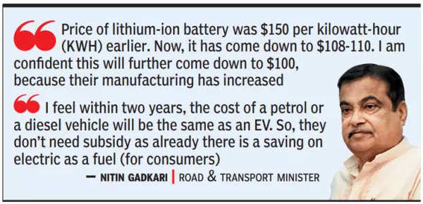 Gadkari: EVs may not need subsidies in 2 years