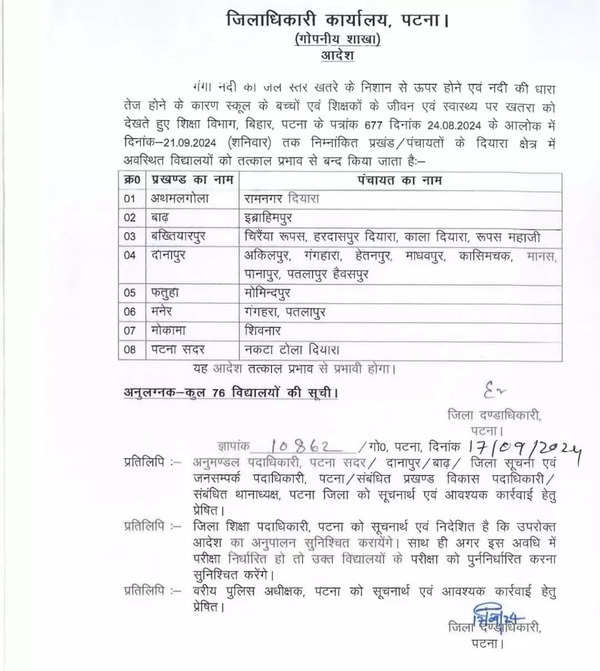 Bihar schools closed until Sept 21 due to rising Ganga water levels, holidays declared: Official notice here Bihar schools closed until Sept 21 due to rising Ganga water levels, holidays declared: Official notice here
