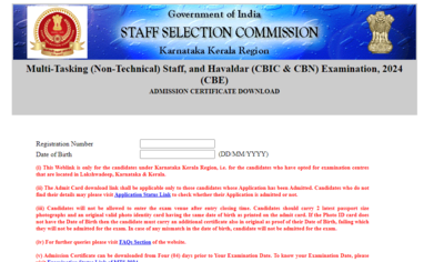 SSC MTS admit card released for Southern, KKR and Northern regions: Direct links here