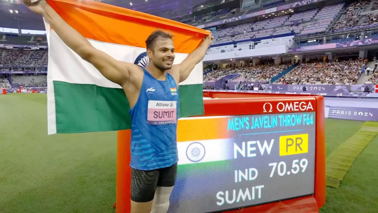 Sumit Antil wins gold in javelin throw F64, becomes first Indian man to defend title in Paralympics | Paris Paralympics News