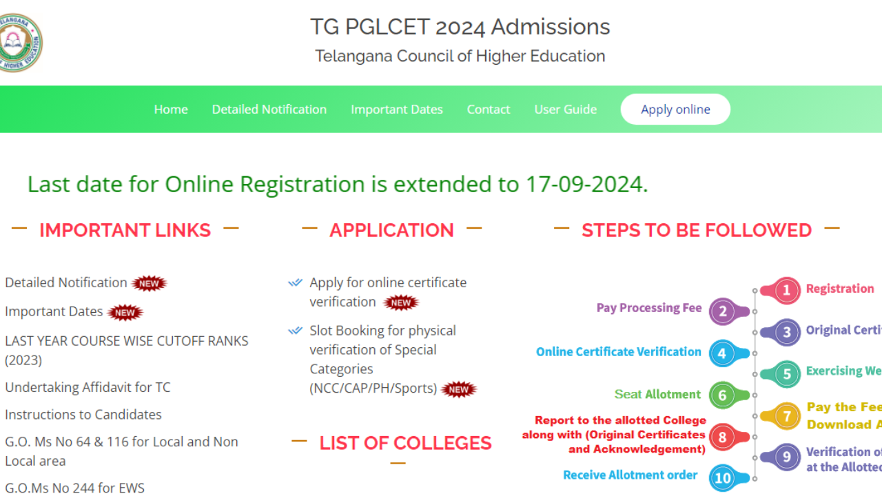 TS PGLCET 2024 counselling schedule revised: Check important dates, eligibility criteria and other details here TS PGLCET 2024 counselling schedule revised: Check important dates, eligibility criteria and other details here