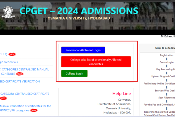 TS CPGET Round 1 seat allotment result out at cpget.ouadmissions.com: Direct link to download here