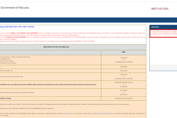 Haryana NEET UG Counselling 2024 Round 2 registration begins: Check full schedule, direct link here