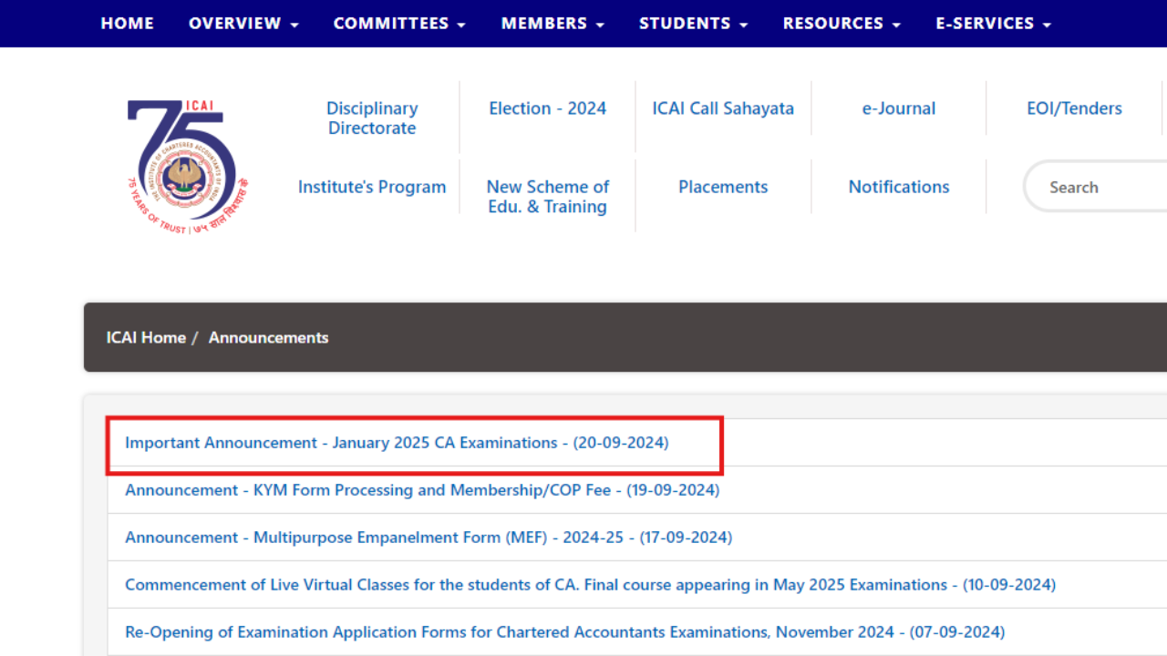 ICAI CA January Exam 2025 schedule released: Check important dates, application fee and other details here ICAI CA January Exam 2025 schedule released: Check important dates, application fee and other details here