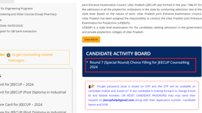 JEECUP Counselling 2024 Round 7 (special round) choice filling process begins: Check direct link here JEECUP Counselling 2024 Round 7 (special round) choice filling process begins: Check direct link here