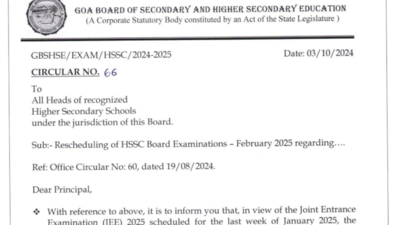 Goa HSSC Board exam date 2025 postponed to avoid clash with JEE Main January exams, check official notice here Goa HSSC Board exam date 2025 postponed to avoid clash with JEE Main January exams, check official notice here
