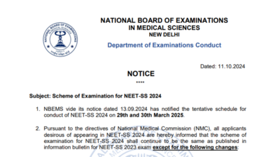 NBEMS issues important notice for NEET SS 2024: Check details here