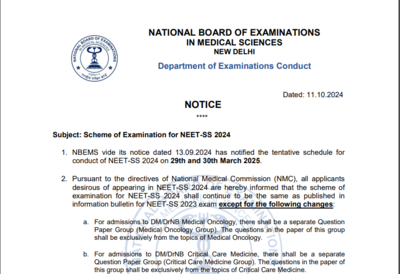 NEET SS 2024 exam scheme revised: Check important details here NEET SS 2024 exam scheme revised: Check important details here