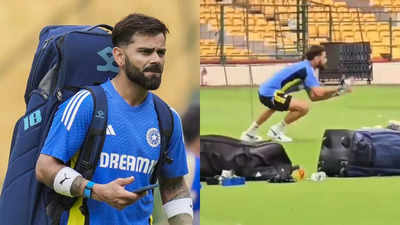 Virat Kohli’s stunning diving catch steals the show in the nets ahead of first IND vs NZ Test. WATCH | Cricket News Virat Kohli’s stunning diving catch steals the show in the nets ahead of first IND vs NZ Test. WATCH | Cricket News