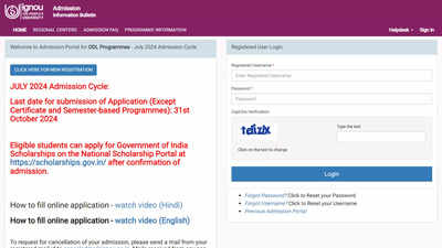 IGNOU Admission: IGNOU Extends Deadline for July 2024 ODL Admissions to Oct 31: Apply Here |