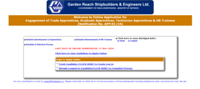 GRSE Recruitment 2024 registration underway: Check complete details here | GRSE Recruitment 2024 registration underway: Check complete details here |