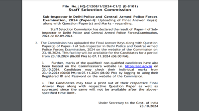 SSC CAPF 2024 Final answer key, marks announced for Paper I at ssc.gov.in: Here’s the direct link to check