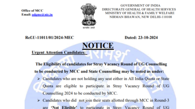 MCC releases important notice regarding NEET UG Counselling 2024 stray vacancy, check official notice here MCC releases important notice regarding NEET UG Counselling 2024 stray vacancy, check official notice here