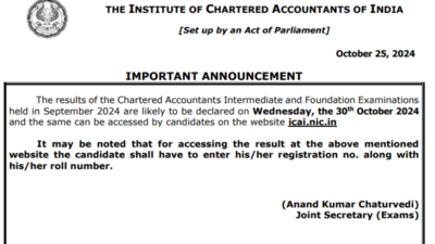 ICAI to likely declare CA Foundation and Inter September exam results on October 30, check official notice here ICAI to likely declare CA Foundation and Inter September exam results on October 30, check official notice here