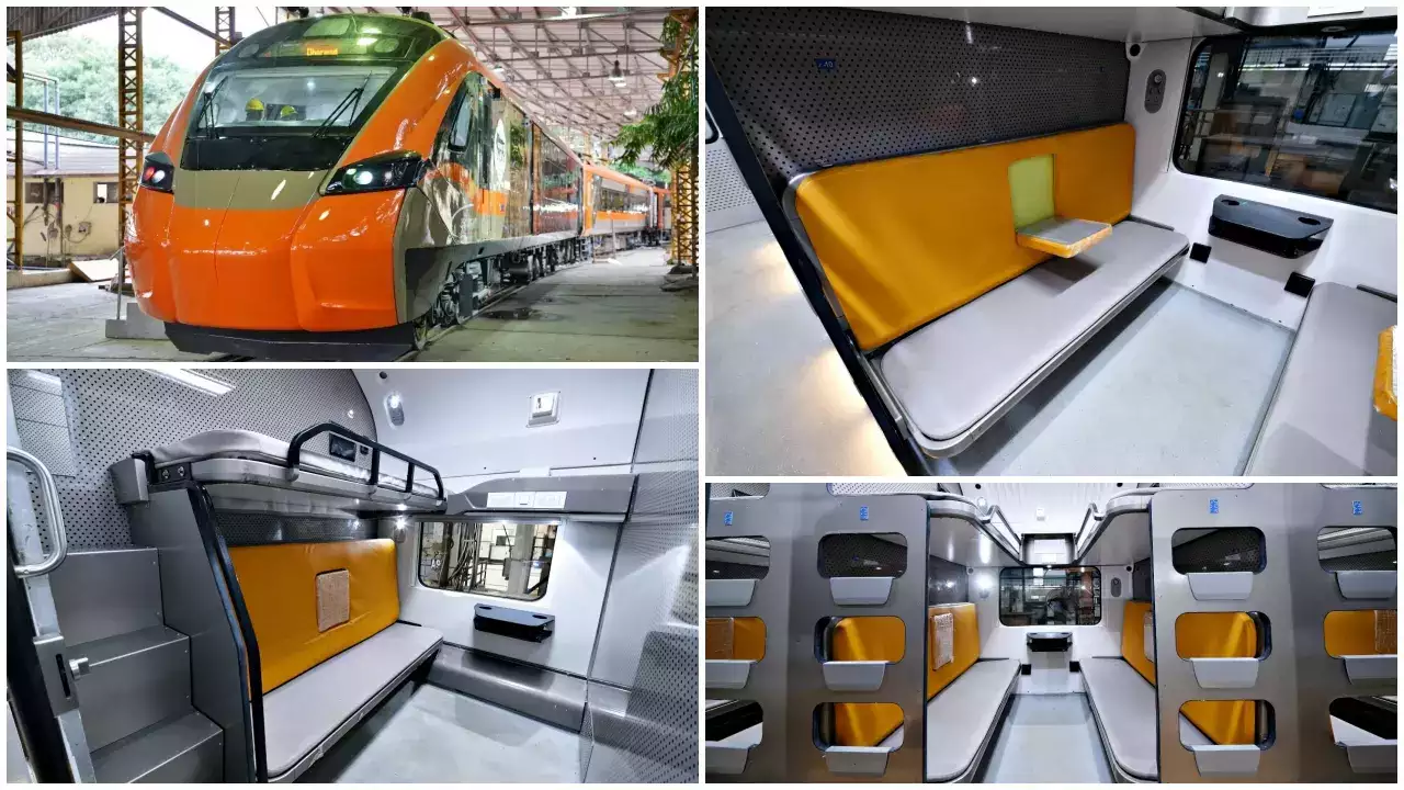 First images of Vande Bharat sleeper AC 1st, AC 2-tier and AC 3-tier coaches out! Top 10 features, pics of new Indian Railways train First images of Vande Bharat sleeper AC 1st, AC 2-tier and AC 3-tier coaches out! Top 10 features, pics of new Indian Railways train